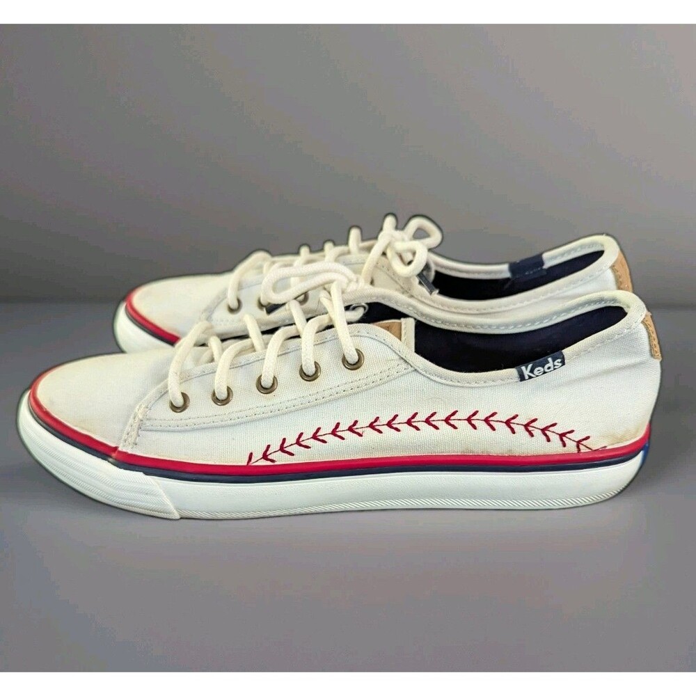 Keds Double Up Women's Sz 5M Canvas Sneakers Baseball Theme Embroidered Shoes